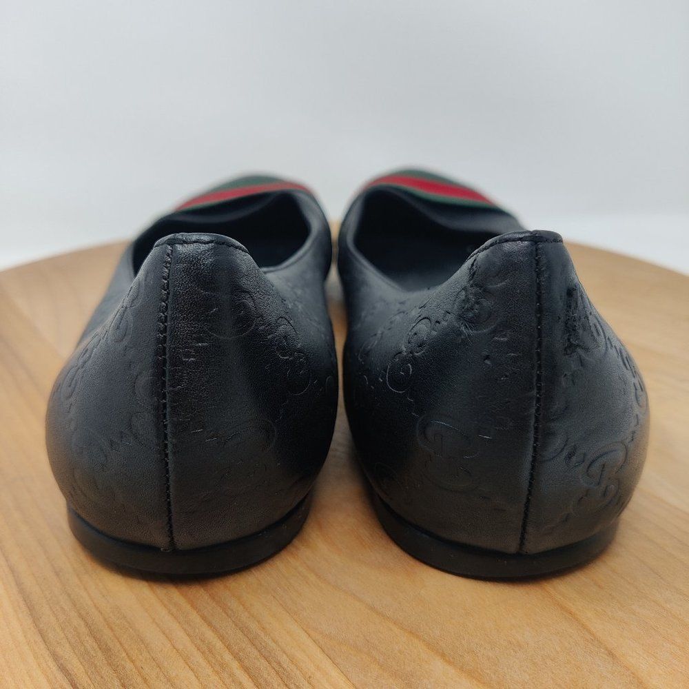 GUCCI ❤️💚 Guccissima Leather Web Stripe Ballet Flats Womens Size9.5 Blk 253315 - Picture 7 of 15